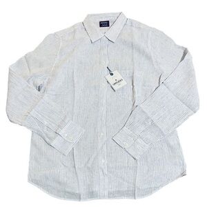 NWT UNTUCKit Size 10 Women
Long Sleeve Button Up White Blue
Linen Causal Top